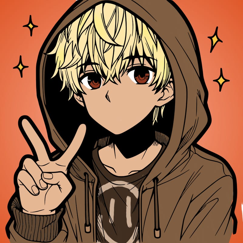 teenage manga boy in a hoodie, doing ✌