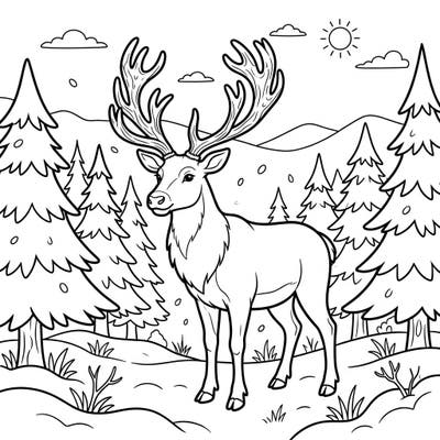 Bring the beauty of the frosty wilderness to life with this charming wild reindeer coloring page. Designed for young explorers, it offers a delightful journey into nature's winter wonderland.