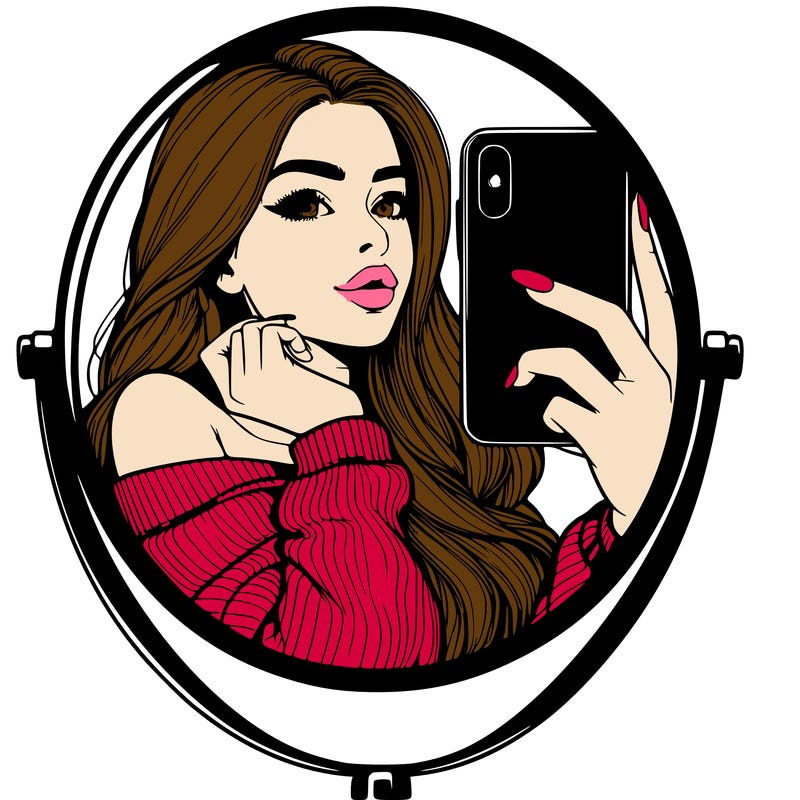 realistic girl taking mirror selfie beautiful