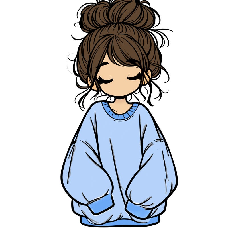 girl with baggy sweatshirt and messy bun