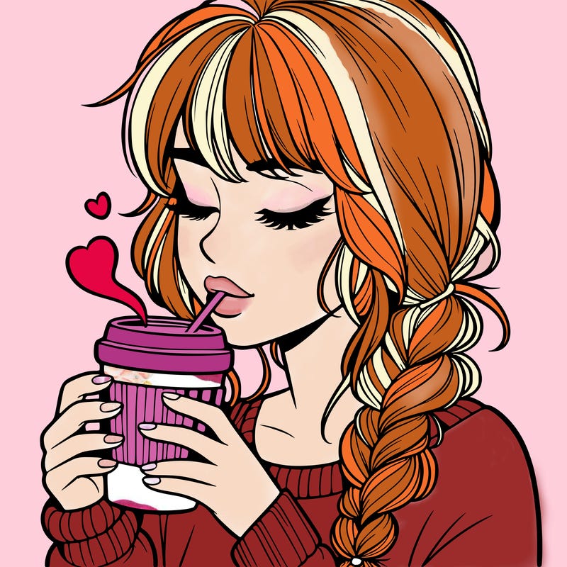 realistic girl drinking coffee