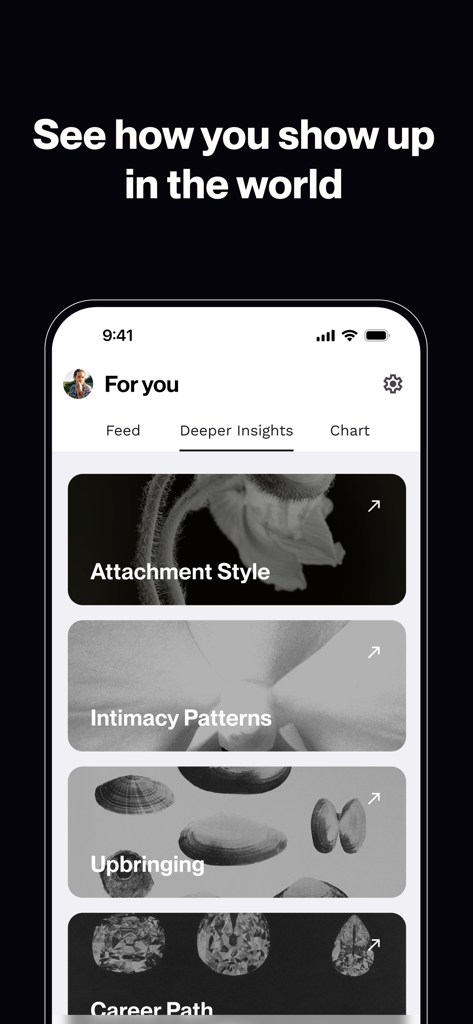 Stars Align - Interfaz de la aplicación Stars Align mostrando información astrológica sobre el estilo de apego y los patrones de intimidad.
