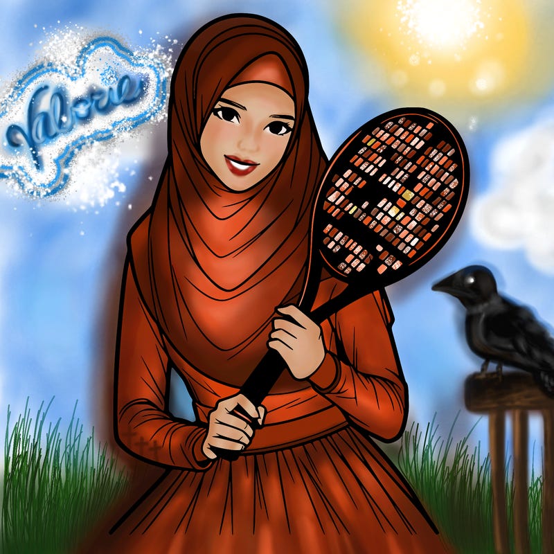 a muslim an woman with a veil playing tennis realistic