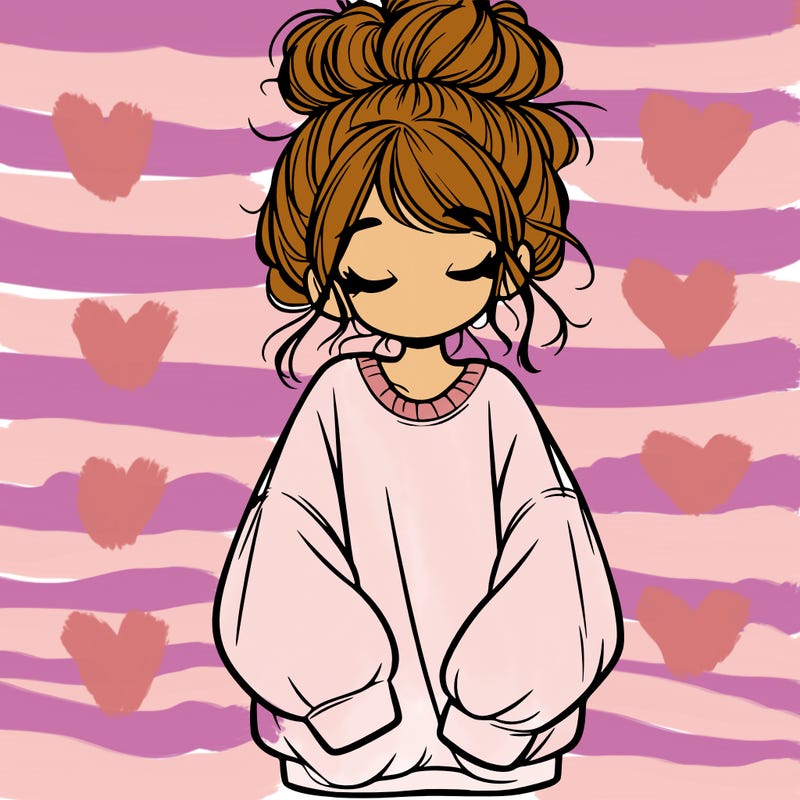 girl with baggy sweatshirt and messy bun