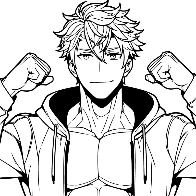 handsome muscular guy with hoodie anime