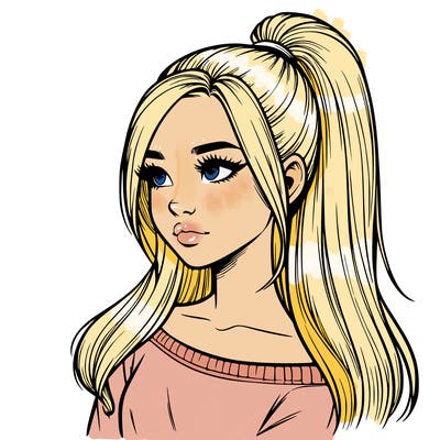 realistic girl with a high ponytail