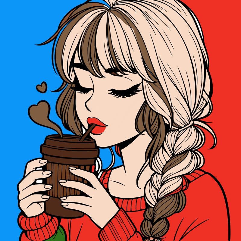 realistic girl drinking coffee
