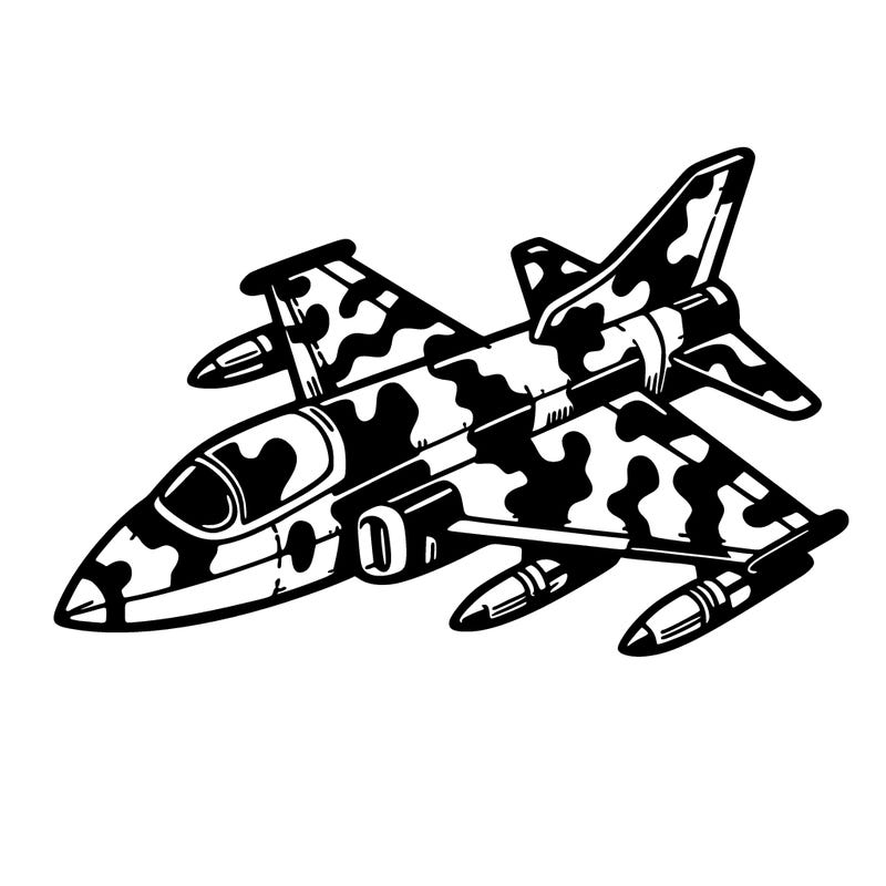 a jet painted in a camouflage pattern.