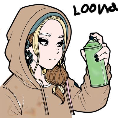 a realistic girl, spray painting