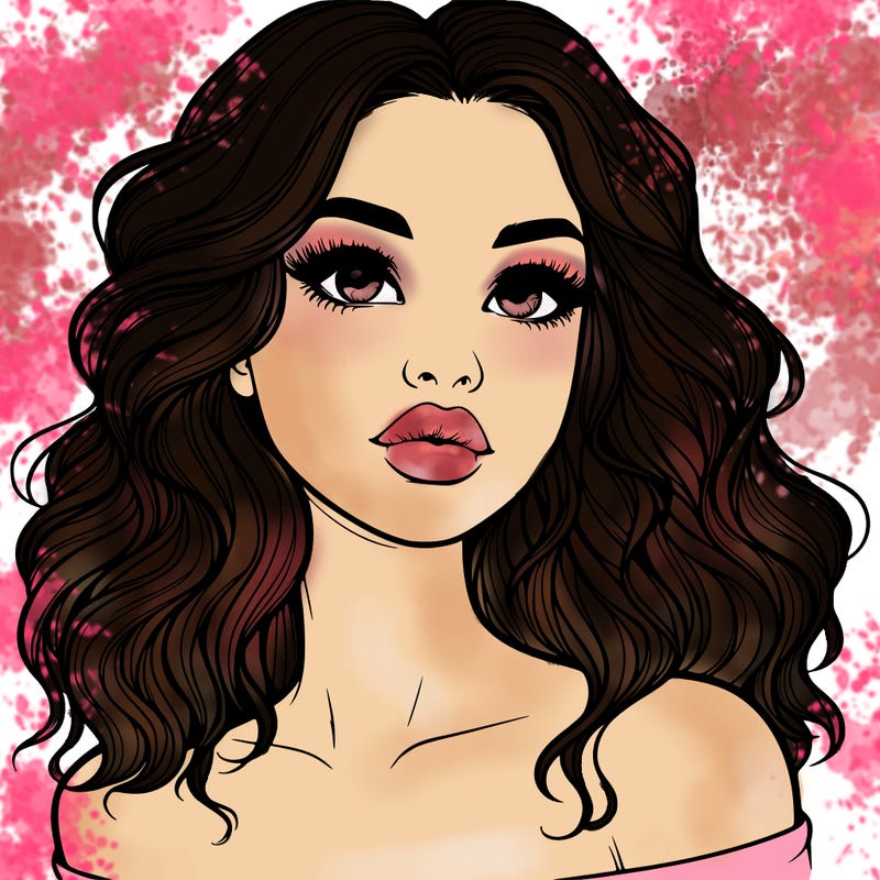 realistic girl with wavy hair and lips