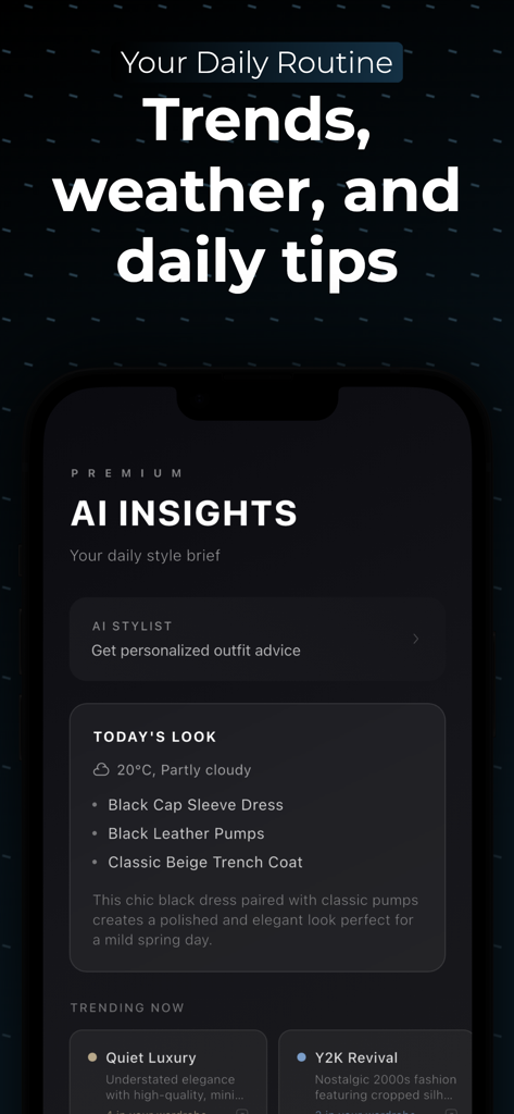 SELION.AI - AI powered daily fashion insights and outfit recommendations in the SELION.AI app interface.