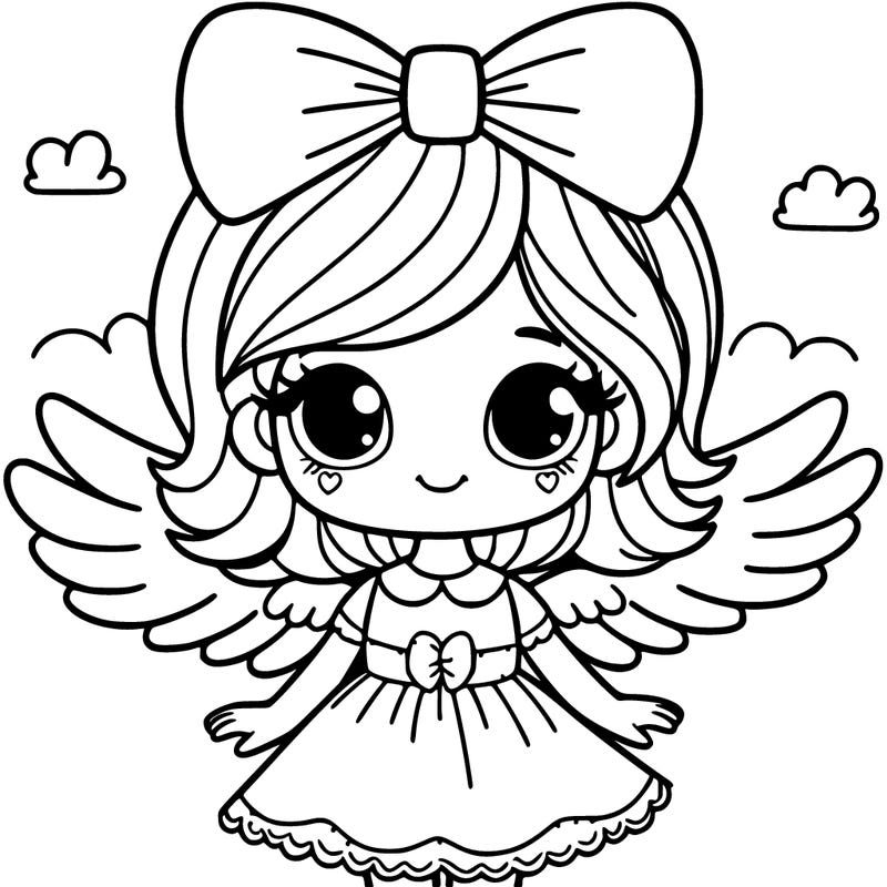 a girl with a bow in her hair and wings