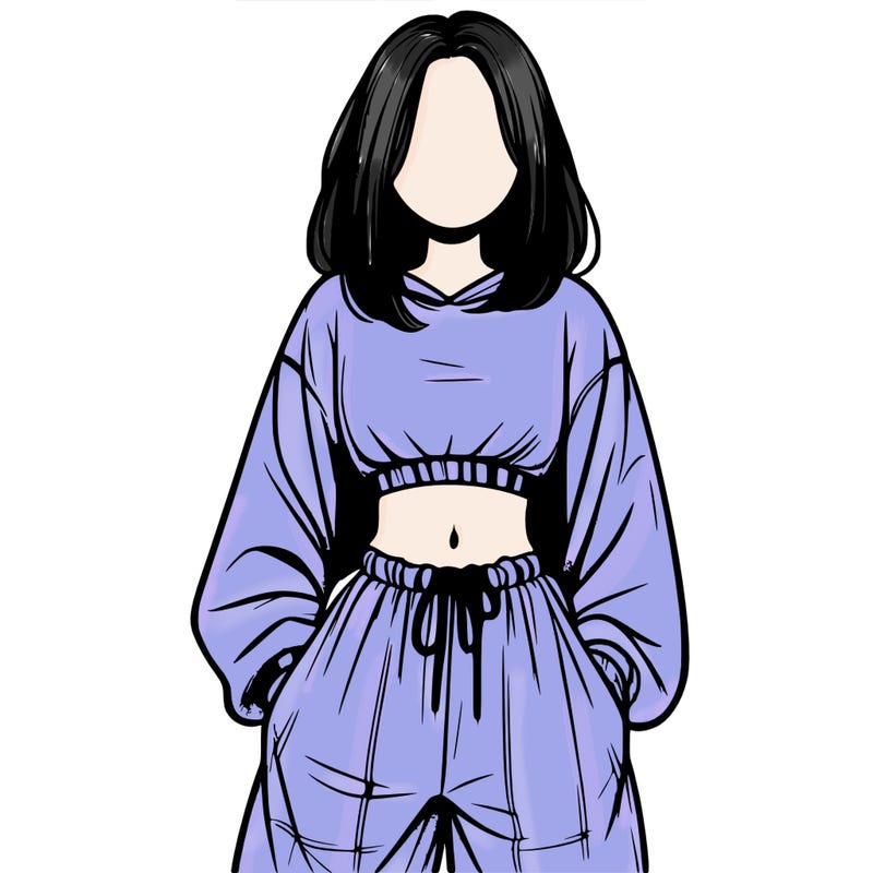 realistic girl faceless with baggy pants and a crop top