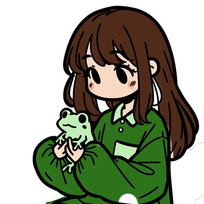 girl with long hair and a oversized shirt. and she is holding a frog