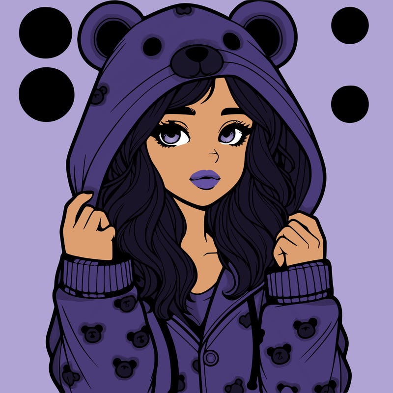 realistic girl in a animal pjs hoodie