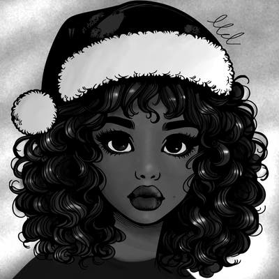 realistic girl with a santa hat curly hair and lips