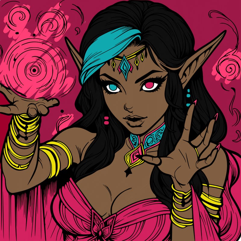 realistic scary beautiful elf sorceress casting spell