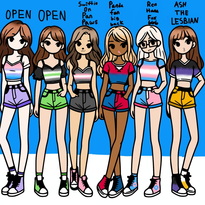a group of girls wearing crop tops and shorts
