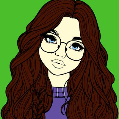 girl with long hair and freckles and glasses realistic