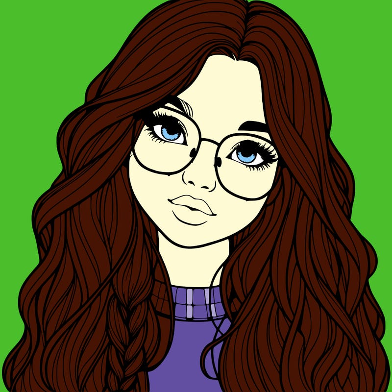 girl with long hair and freckles and glasses realistic