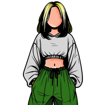 realistic girl faceless with baggy pants and a crop top