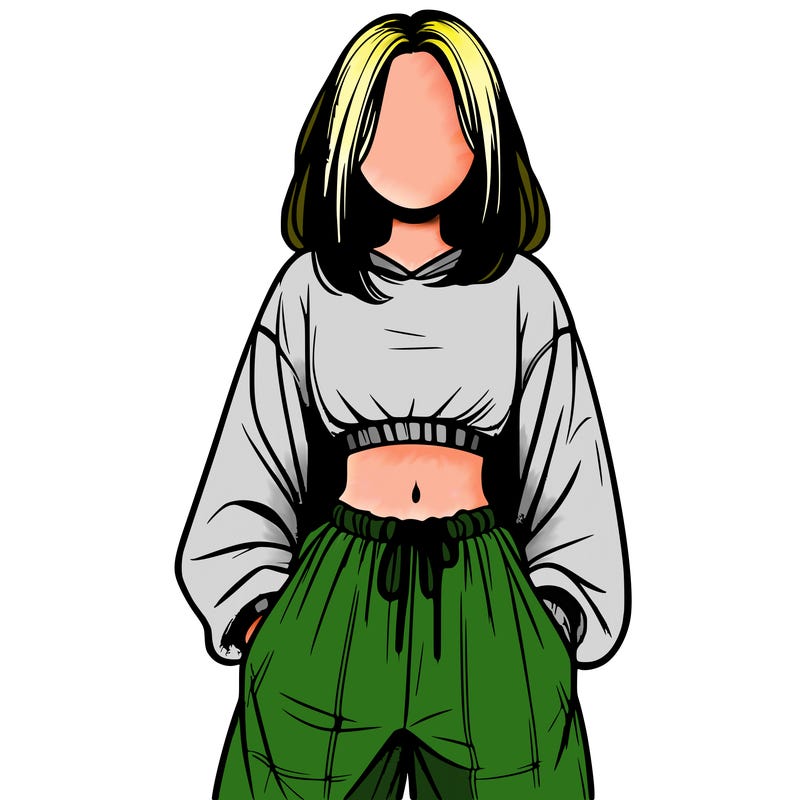 realistic girl faceless with baggy pants and a crop top