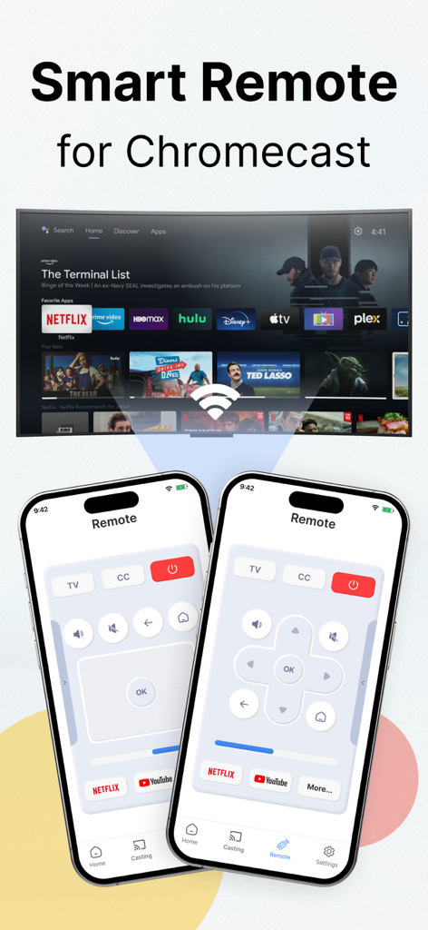 An iPhone displaying the smart remote interface for Castify to control a Chromecast TV