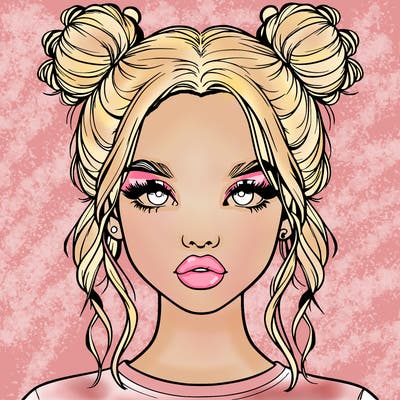 realistic girl with two buns in hair and lips