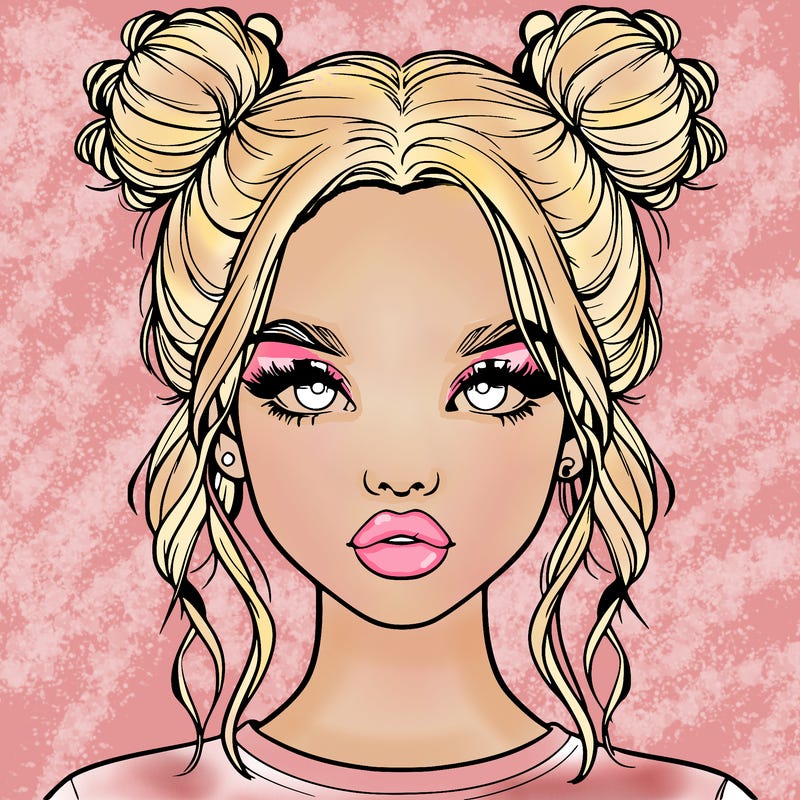 realistic girl with two buns in hair and lips