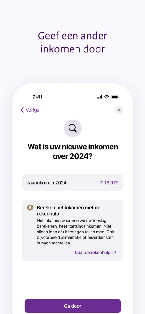 Toeslagen - Dutch Toeslagen app screen for updating annual income for tax benefits