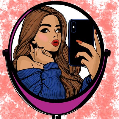 realistic girl taking mirror selfie beautiful