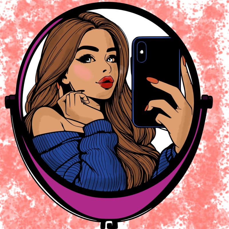 realistic girl taking mirror selfie beautiful