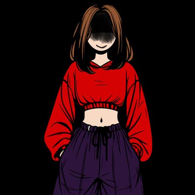 realistic girl faceless with baggy pants and a crop top