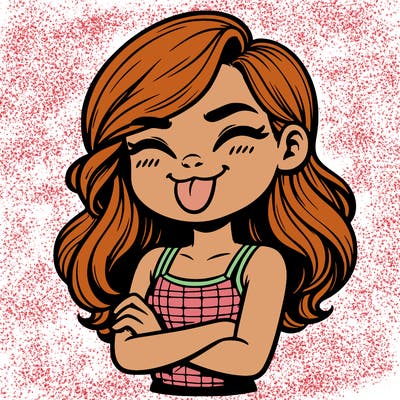 realistic girl crossing her arms and wearing a tank top with her tongue held out she has long hair