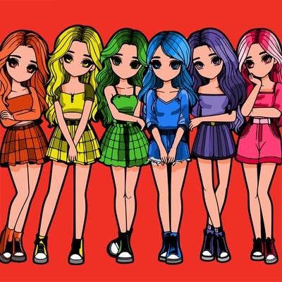 a group of girls realistic