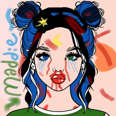 realistic girl with two buns in hair and lips