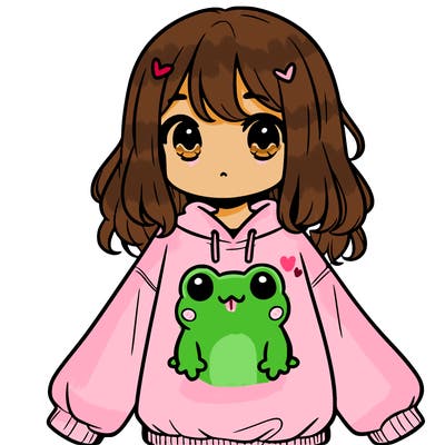 girl wearing frogging sweatshirt