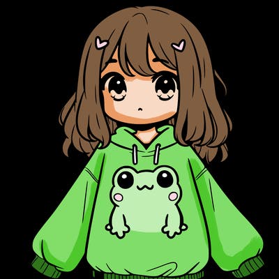 girl wearing frogging sweatshirt