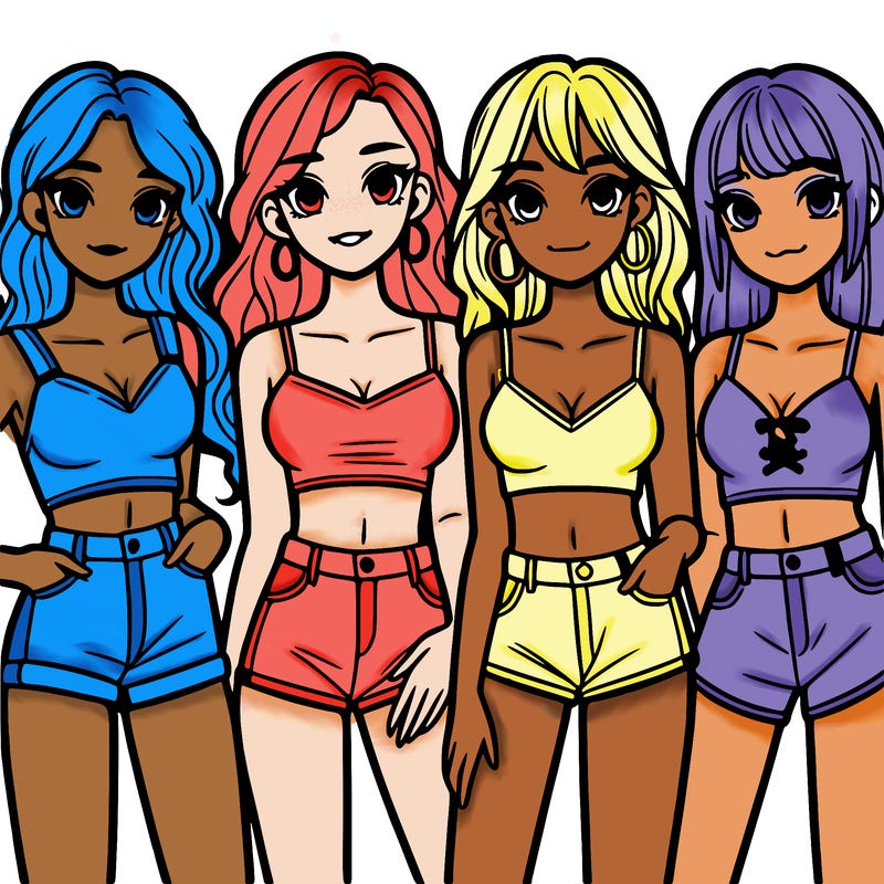 a group of girls wearing crop tops and shorts