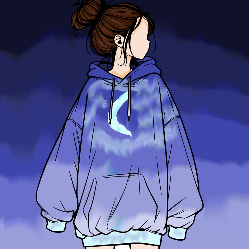 realistic girl with a oversized sweatshirt on and a bun