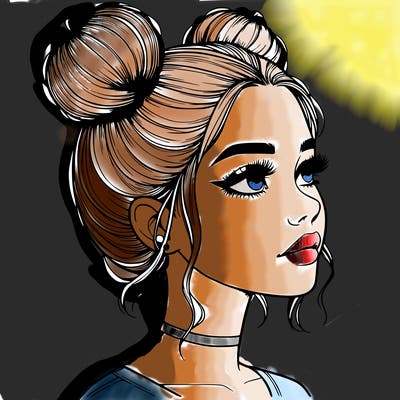 realistic girl with buns on the top of her head