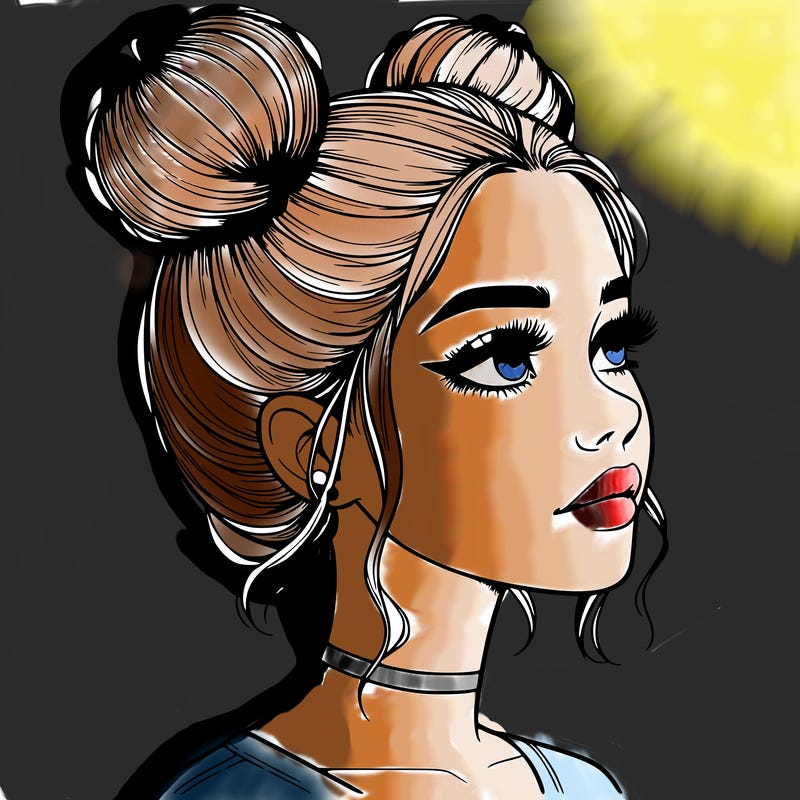 realistic girl with buns on the top of her head