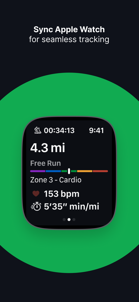 Joggo - Run Tracker & Coach - Apple Watch interface showing real-time run statistics including heart rate distance and pace