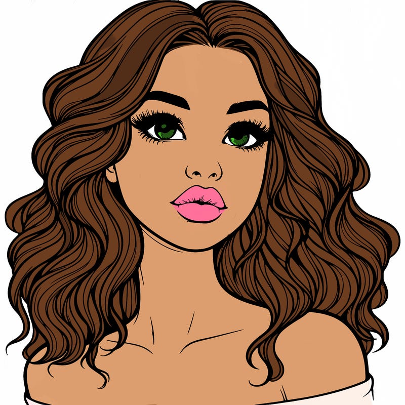 realistic girl with wavy hair and lips