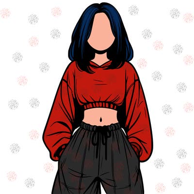 realistic girl faceless with baggy pants and a crop top
