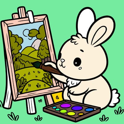 rabbit painting a picture