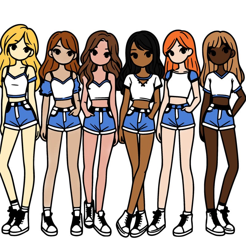 a group of girls wearing crop tops and shorts