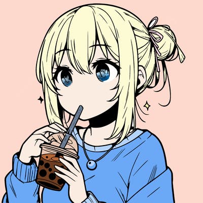 manga character drinking boba