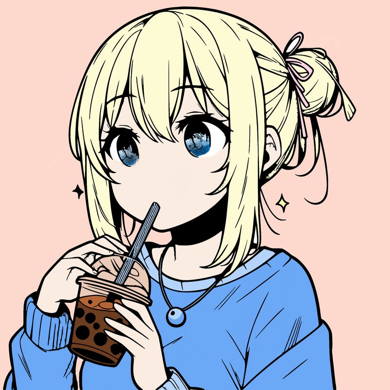 manga character drinking boba