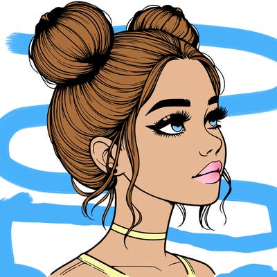 realistic girl with buns on the top of her head